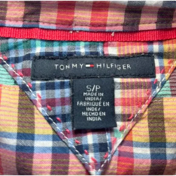Tommy Hilfiger Women Petite S Plaid Shirt Casual Black Multicolor - Picture 2 of 10